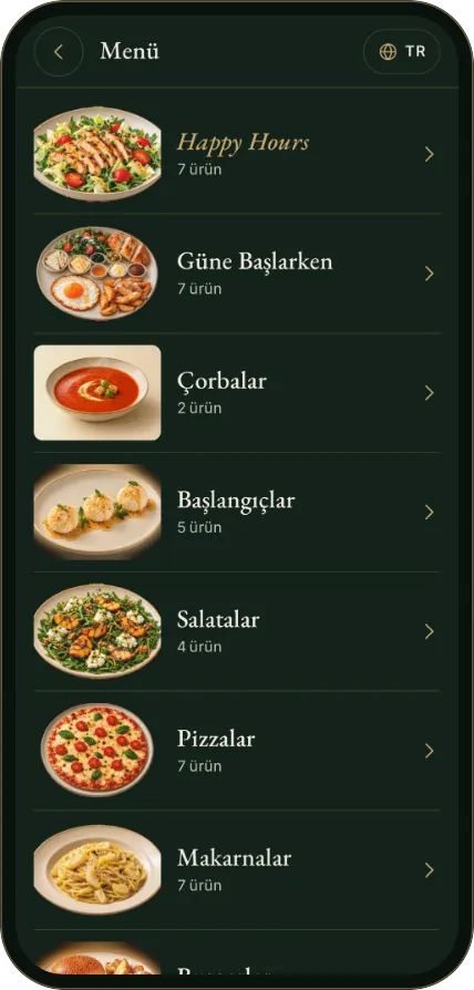 Menü konsepti, kategoriler ve Porta Via'nın kendi yemek fotoğrafları